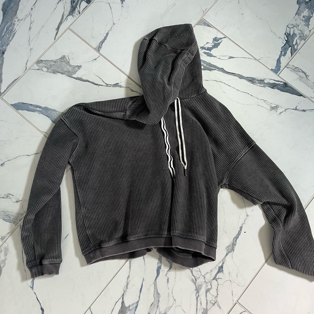 Grey aerie cropped ribbed sweatshirt womens